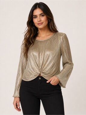 TruSelf Women's Metallic Pleated Twist Front
Blouse - Size Medium